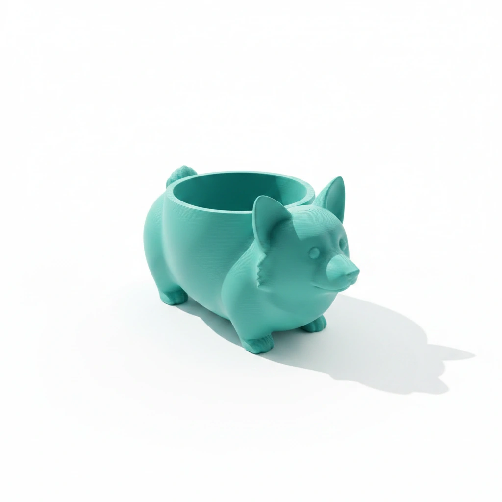 Mini Ghiveci Decorativ Imprimat 3D Model Corgi - culoare Albastru verzui, imprimare 3D Vibecraft