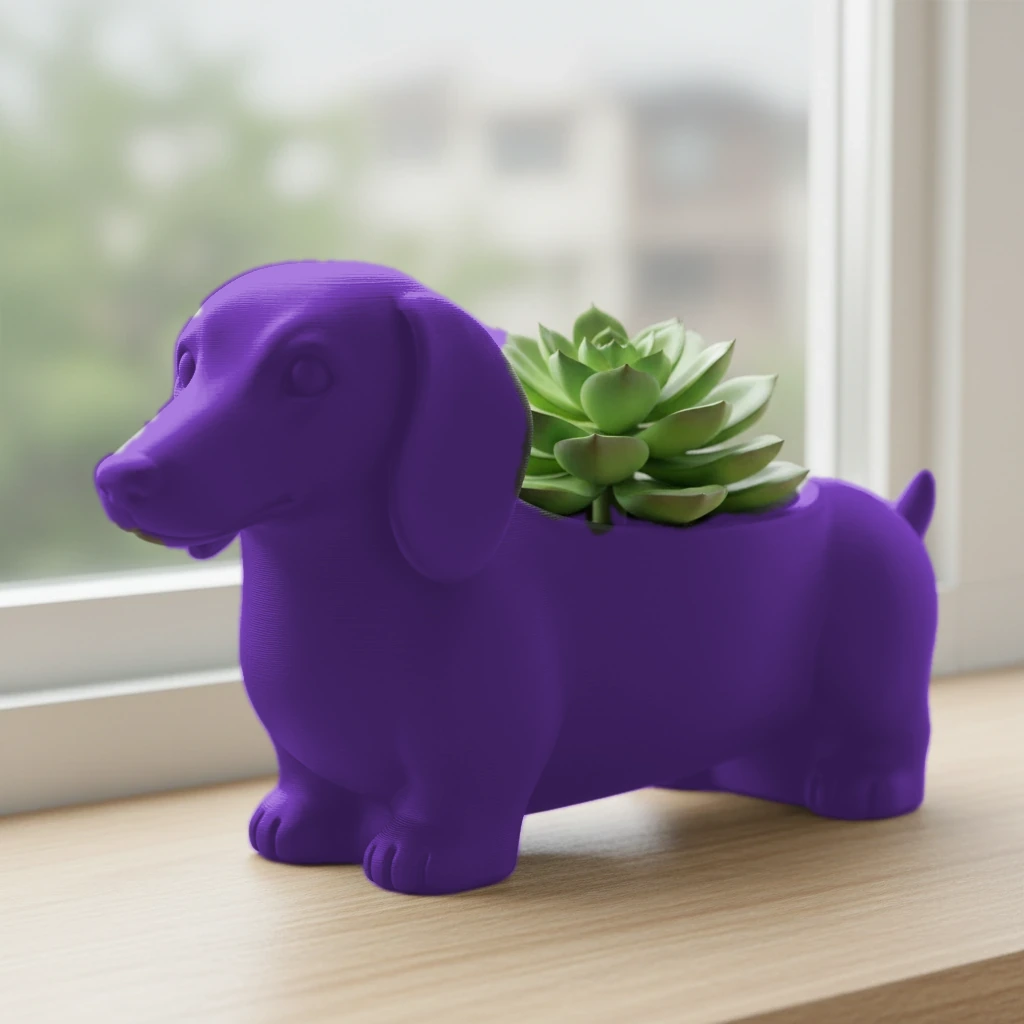 Ghiveci Decorativ Teckel pentru Suculente și Plante Mici, Imprimat 3D - culoare Mov, imprimare 3D Vibecraft