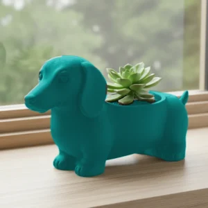 Ghiveci Decorativ Teckel pentru Suculente și Plante Mici, Imprimat 3D - culoare Albastru verzui, imprimare 3D Vibecraft