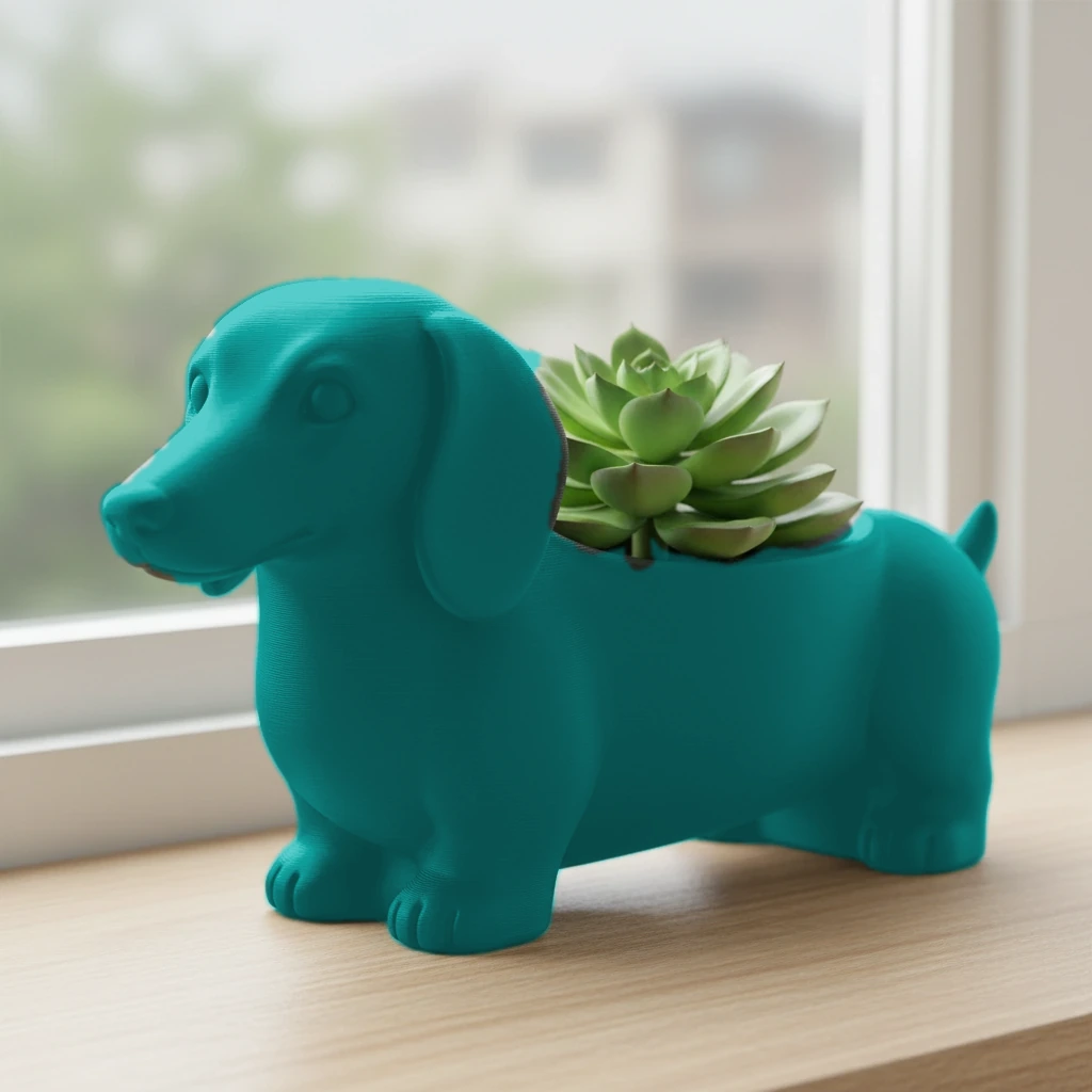 Ghiveci Decorativ Teckel pentru Suculente și Plante Mici, Imprimat 3D - culoare Albastru verzui, imprimare 3D Vibecraft