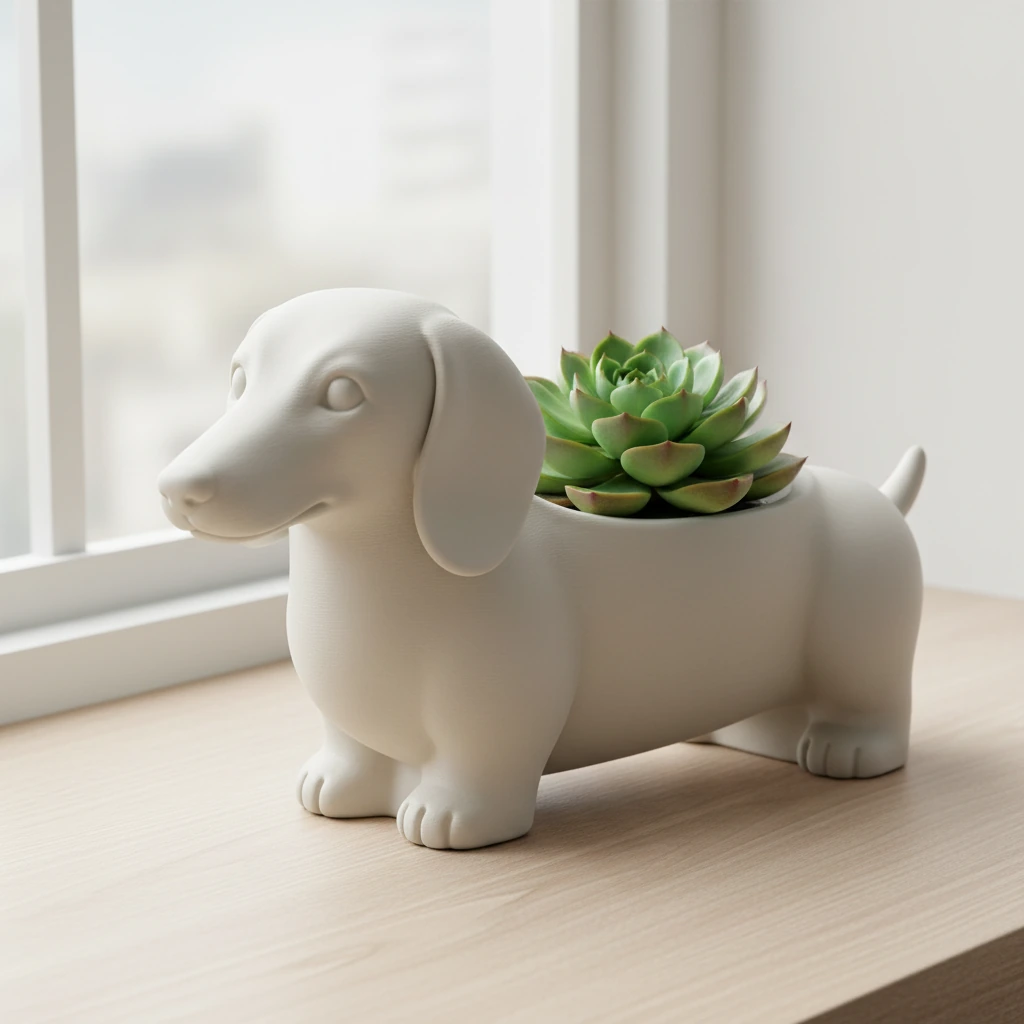 Ghiveci Decorativ Teckel pentru Suculente și Plante Mici, Imprimat 3D - culoare Alb, produs imprimat 3D Vibecraft
