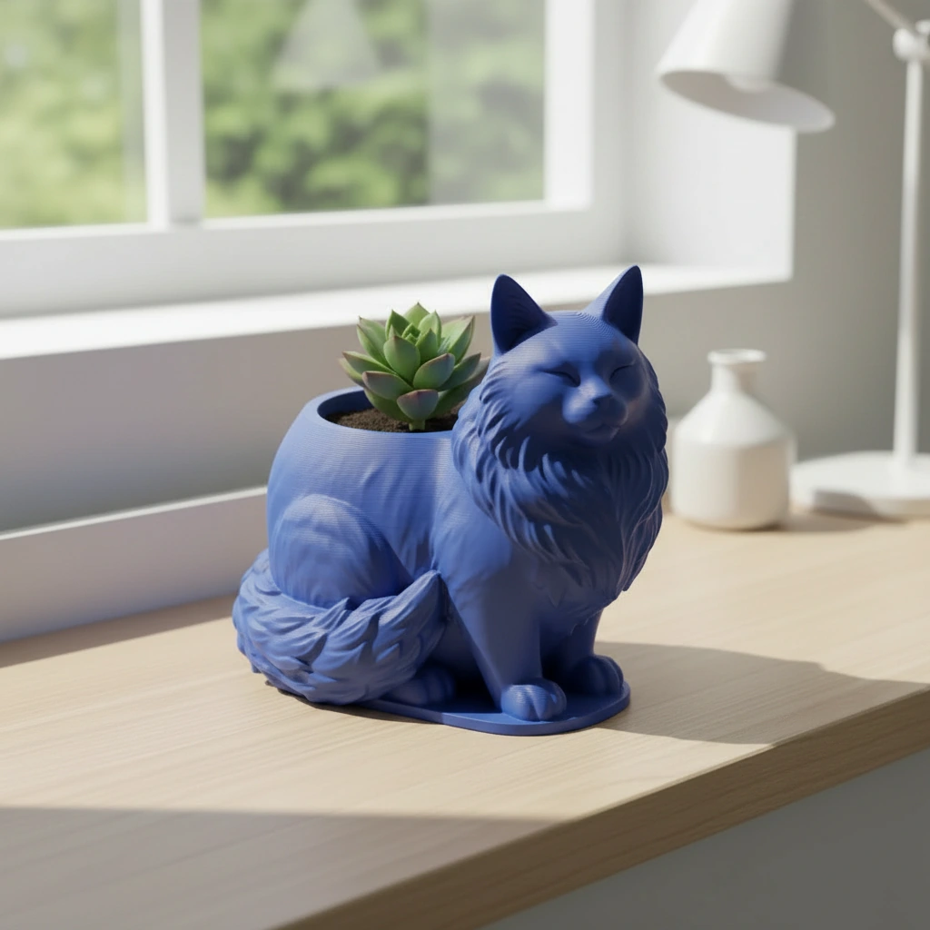 Mini ghiveci decorativ Pisica Maine Coon, suport plante - culoare Albastru, imprimare 3D Vibecraft