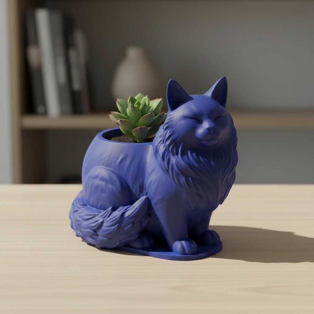Mini ghiveci decorativ Pisica Maine Coon, suport plante - culoare Albastru, imprimare 3D Vibecraft