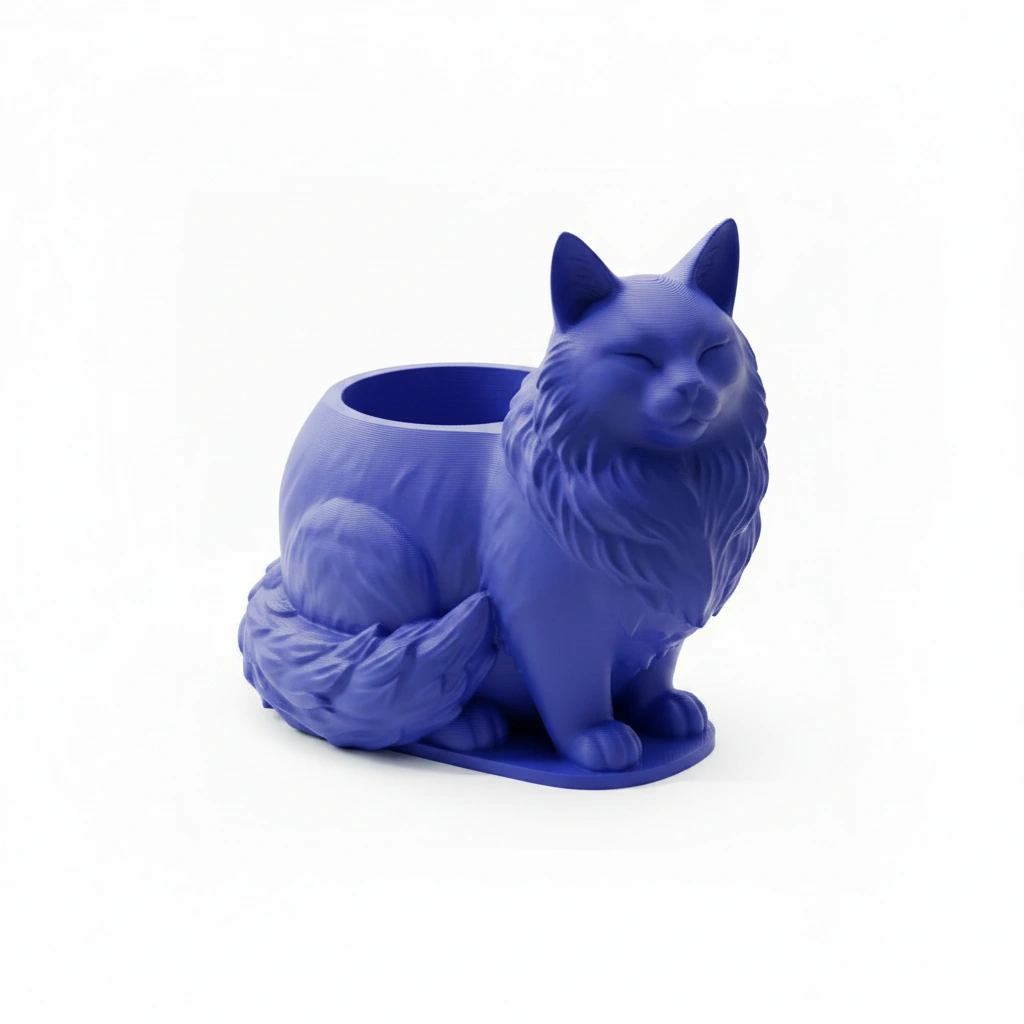 Mini ghiveci decorativ Pisica Maine Coon, suport plante - culoare Albastru, imprimare 3D Vibecraft