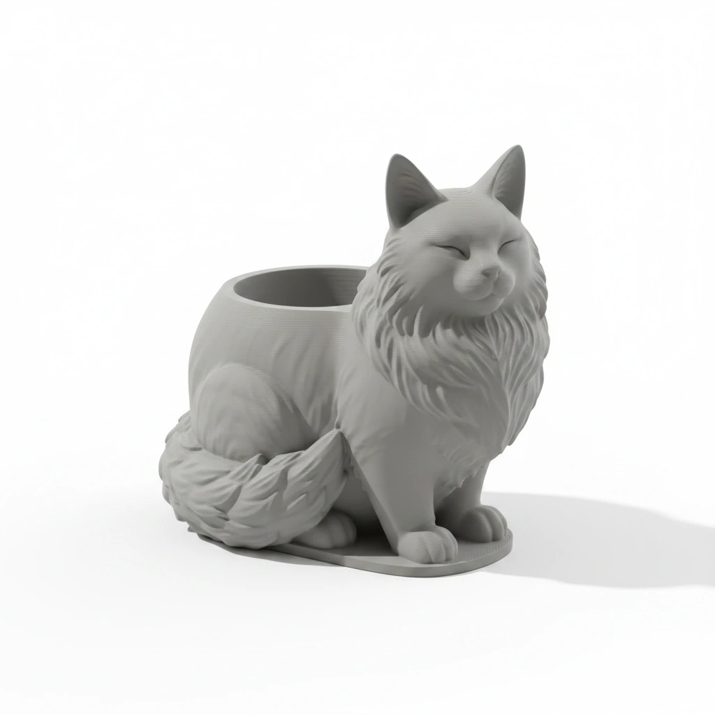 Mini ghiveci decorativ Pisica Maine Coon, suport plante - culoare Gri, imprimare 3D Vibecraft