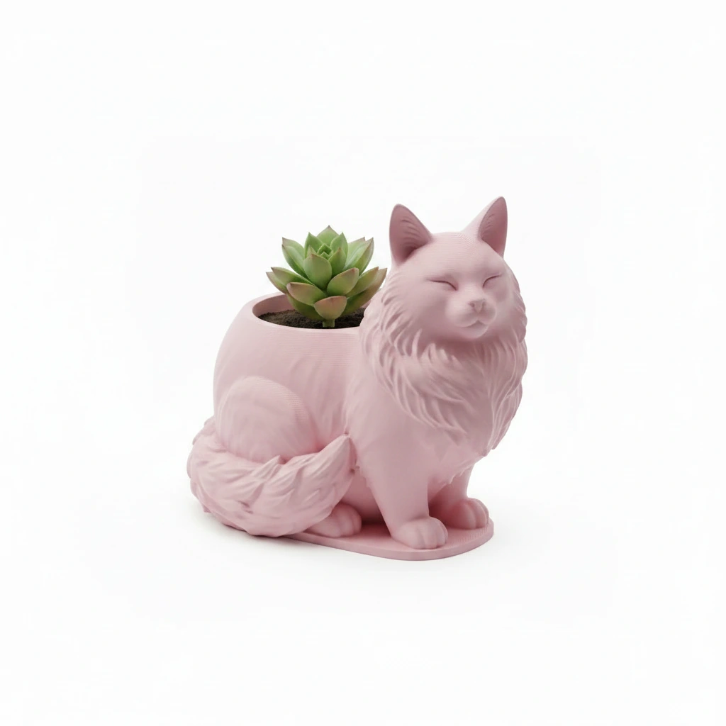 Mini ghiveci decorativ Pisica Maine Coon, suport plante - culoare Roz, imprimare 3D Vibecraft