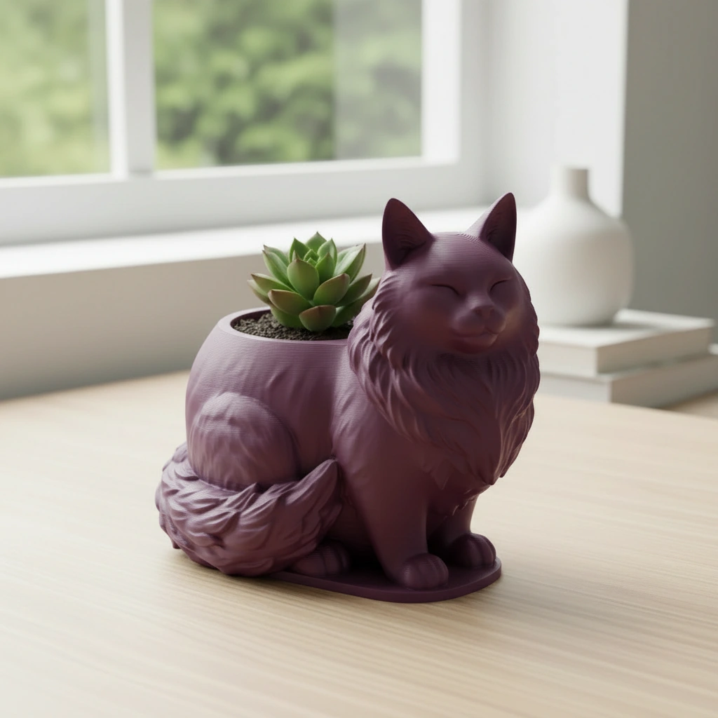 Mini ghiveci decorativ Pisica Maine Coon, suport plante - culoare Roșu, imprimare 3D Vibecraft
