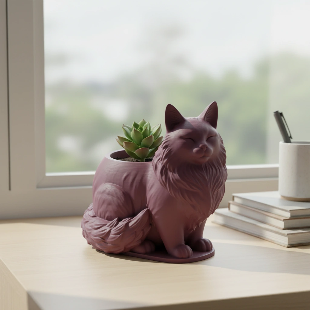 Mini ghiveci decorativ Pisica Maine Coon, suport plante - culoare Roșu, imprimare 3D Vibecraft