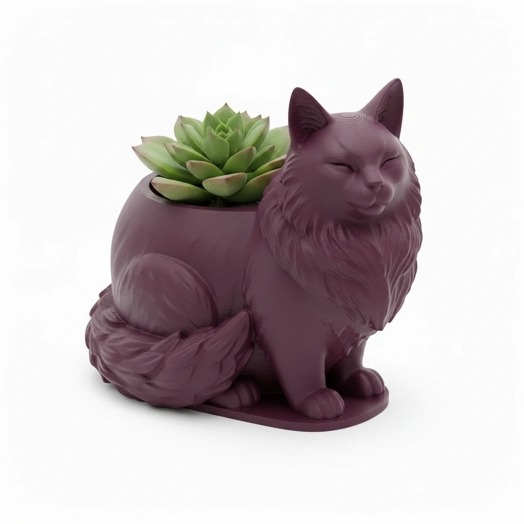 Mini ghiveci decorativ Pisica Maine Coon, suport plante - culoare Roșu, imprimare 3D Vibecraft