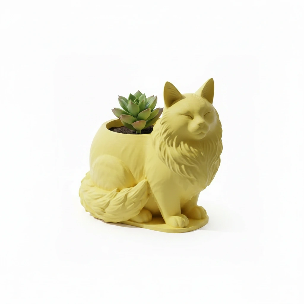 Mini ghiveci decorativ Pisica Maine Coon, suport plante - culoare Galben, imprimare 3D Vibecraft