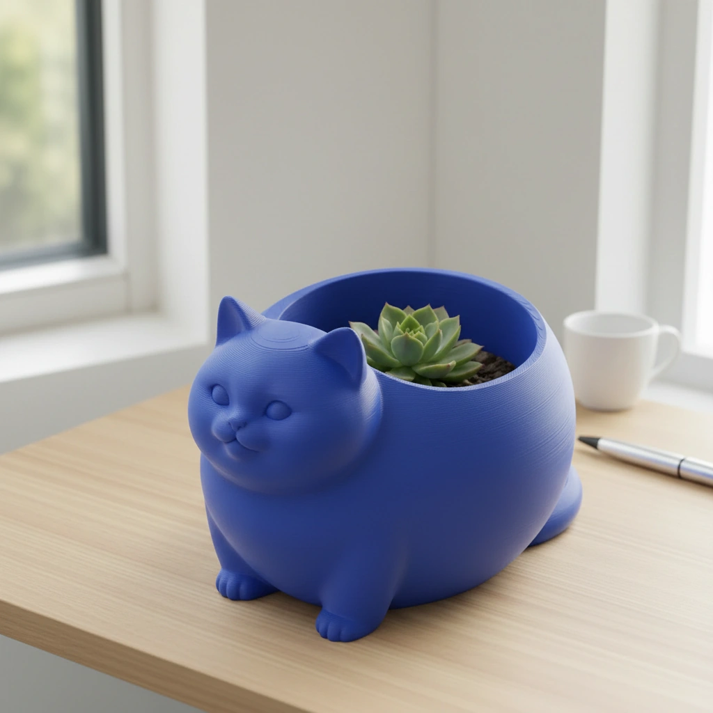 Mini Ghiveci Decorativ Animalut Imprimat 3D Pisica British Shorthair pentru Plante Mici - culoare Albastru, imprimare 3D Vibecraft