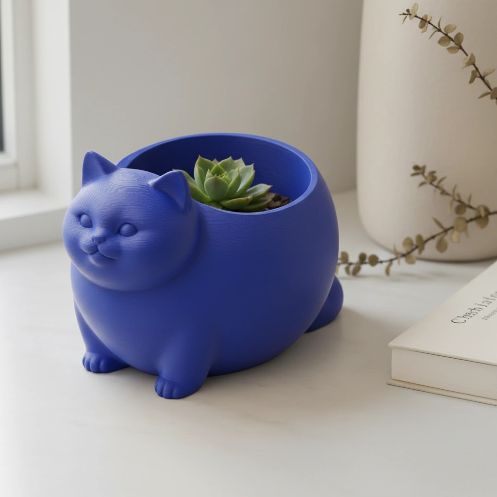Mini Ghiveci Decorativ Animalut Imprimat 3D Pisica British Shorthair pentru Plante Mici - culoare Albastru, imprimare 3D Vibecraft