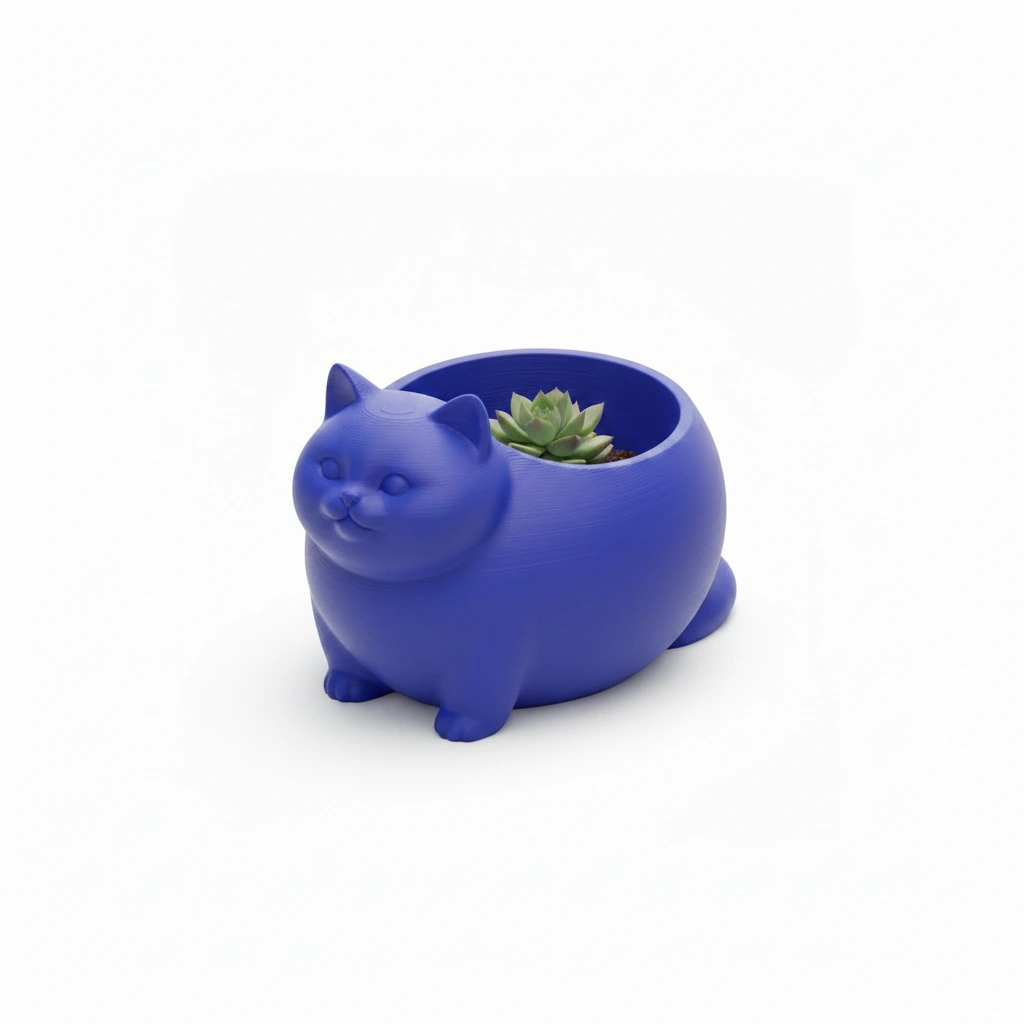 Mini Ghiveci Decorativ Animalut Imprimat 3D Pisica British Shorthair pentru Plante Mici - culoare Albastru, imprimare 3D Vibecraft