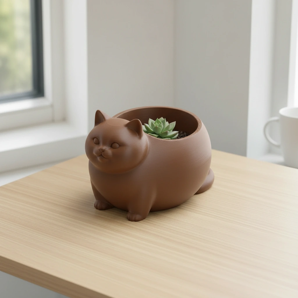 Mini Ghiveci Decorativ Animalut Imprimat 3D Pisica British Shorthair pentru Plante Mici - culoare Maro, imprimare 3D Vibecraft