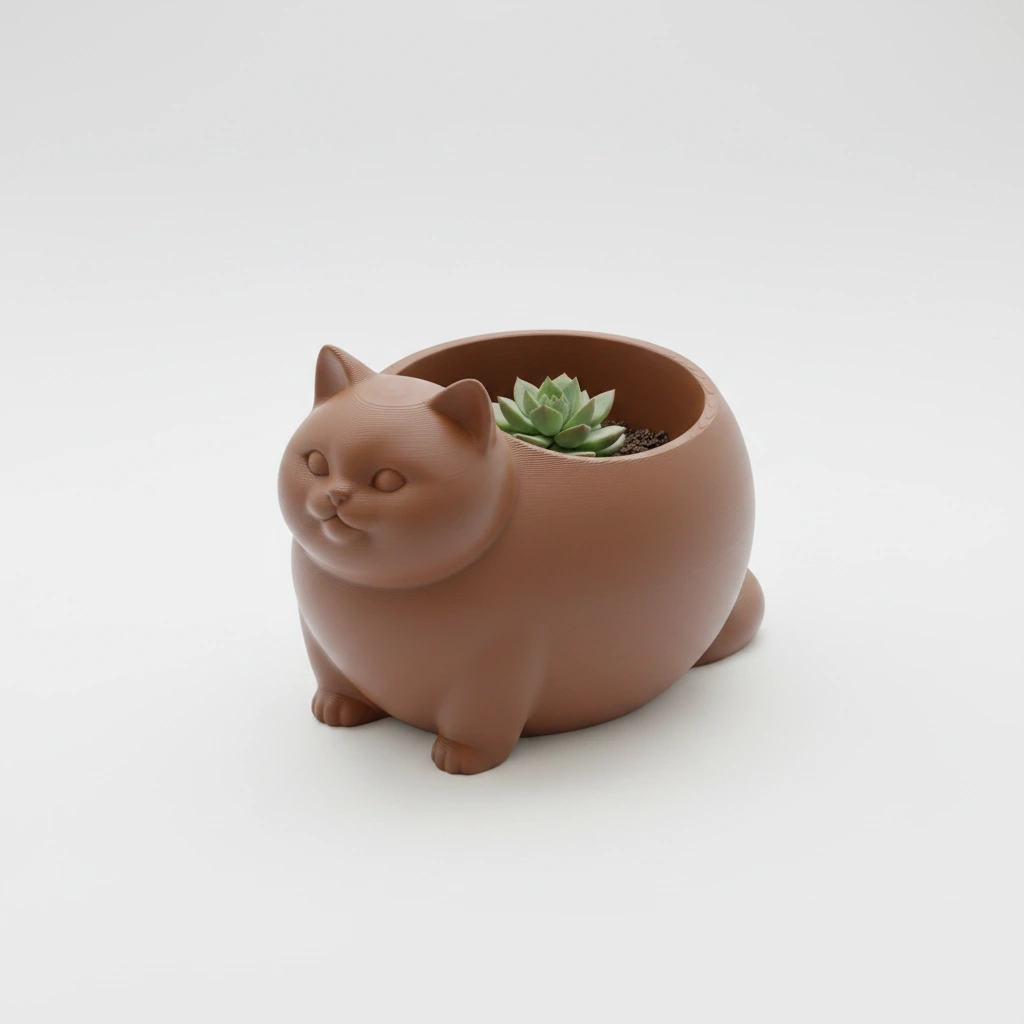 Mini Ghiveci Decorativ Animalut Imprimat 3D Pisica British Shorthair pentru Plante Mici - culoare Maro, imprimare 3D Vibecraft