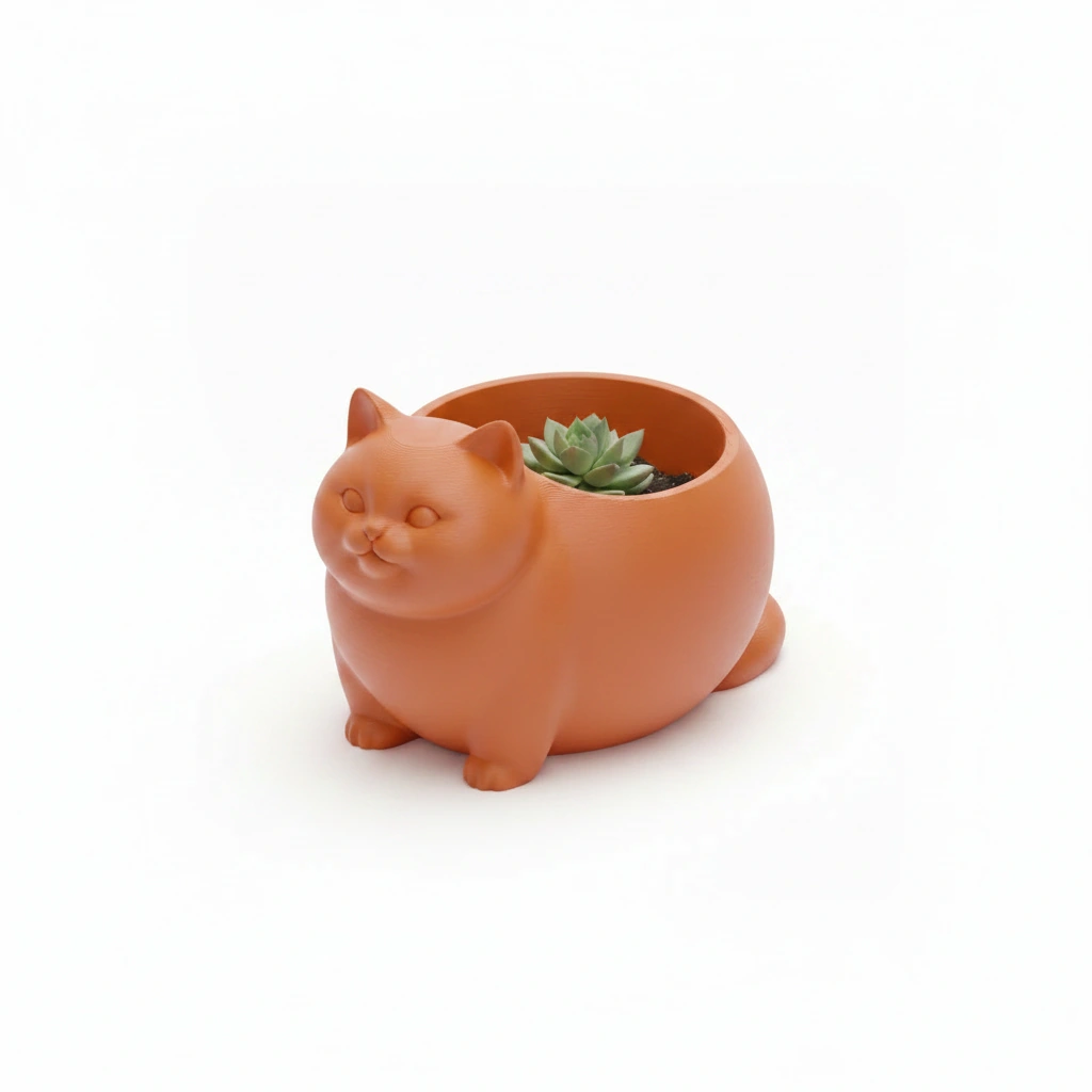 Mini Ghiveci Decorativ Animalut Imprimat 3D Pisica British Shorthair pentru Plante Mici - Orange compozit mat, imprimare 3D Vibecraft