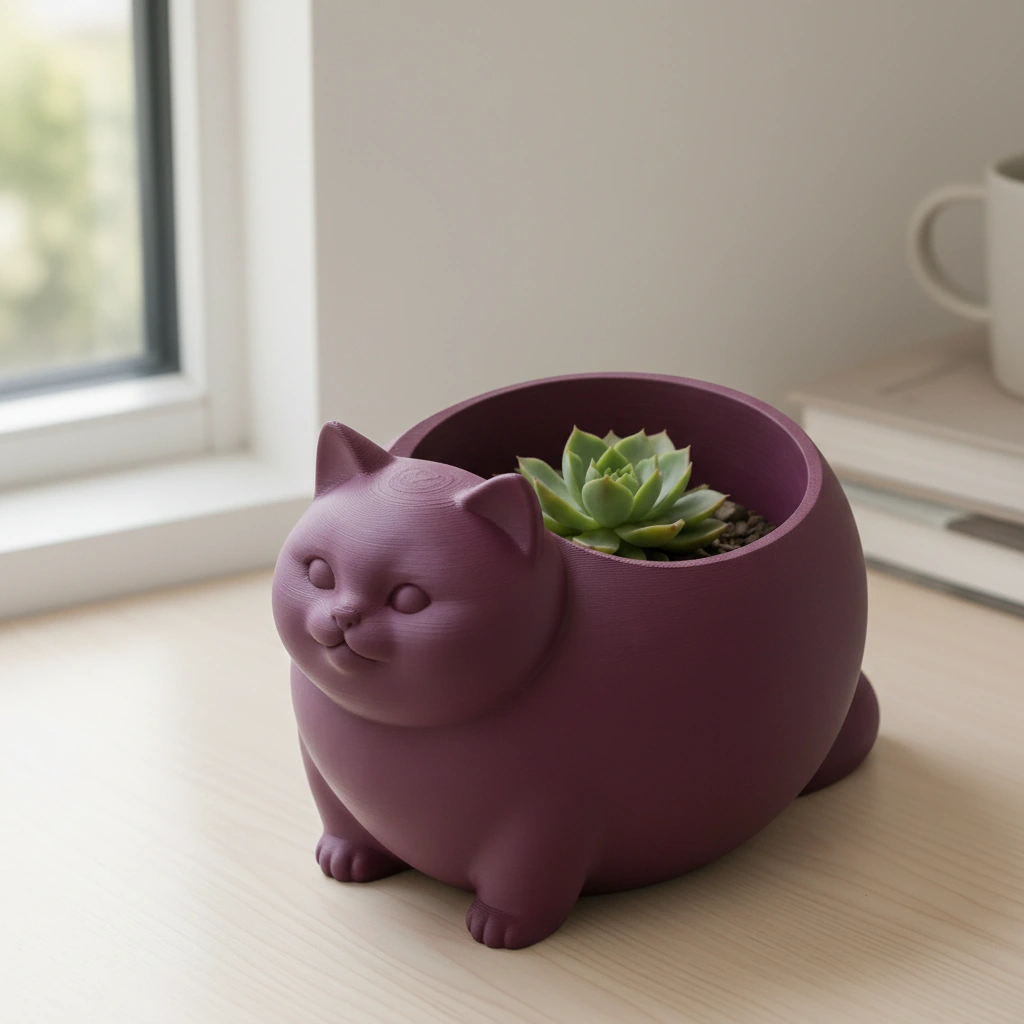 Mini Ghiveci Decorativ Animalut Imprimat 3D Pisica British Shorthair pentru Plante Mici - Purple red compozit mat, imprimare 3D Vibecraft