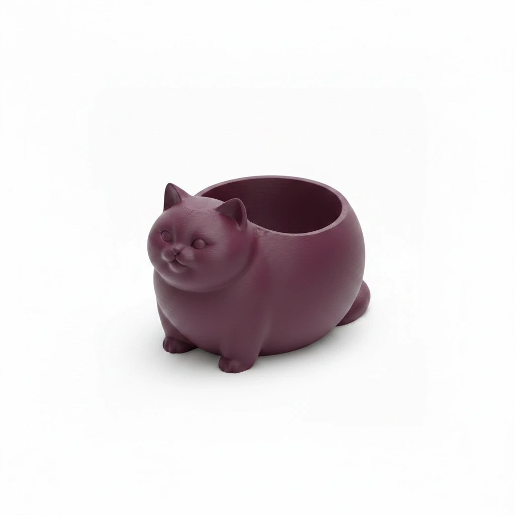 Mini Ghiveci Decorativ Animalut Imprimat 3D Pisica British Shorthair pentru Plante Mici - Purple red compozit mat, imprimare 3D Vibecraft
