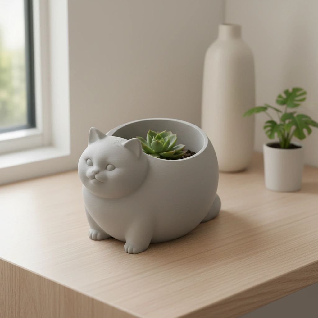 Mini Ghiveci Decorativ Animalut Imprimat 3D Pisica British Shorthair pentru Plante Mici - culoare Gri, imprimare 3D Vibecraft