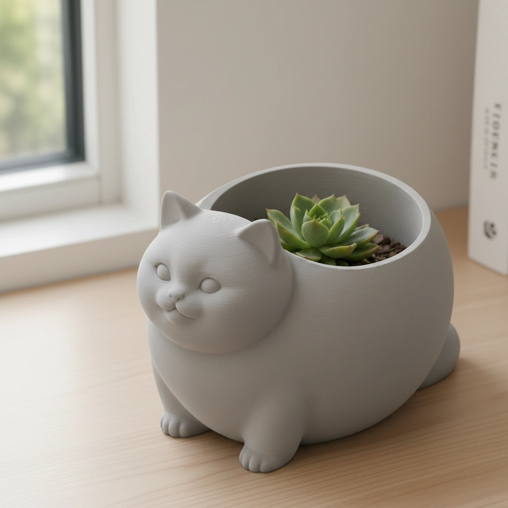 Mini Ghiveci Decorativ Animalut Imprimat 3D Pisica British Shorthair pentru Plante Mici - culoare Gri, imprimare 3D Vibecraft
