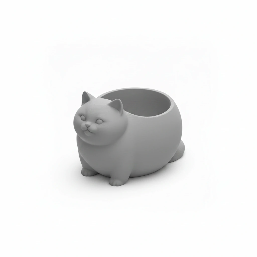 Mini Ghiveci Decorativ Animalut Imprimat 3D Pisica British Shorthair pentru Plante Mici - culoare Gri, imprimare 3D Vibecraft