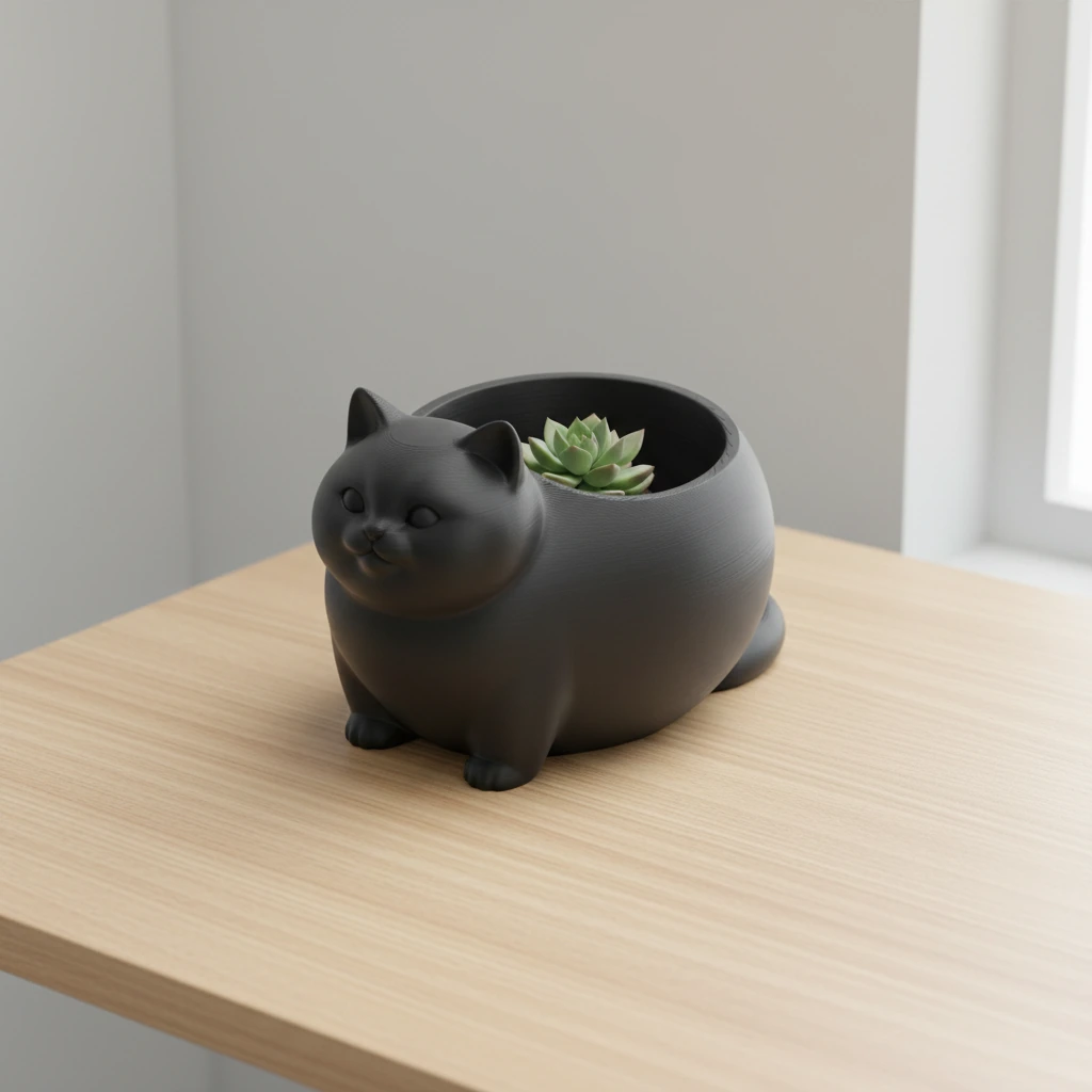 Mini Ghiveci Decorativ Animalut Imprimat 3D Pisica British Shorthair pentru Plante Mici - variante de culoare, produs imprimat 3D Vibecraft