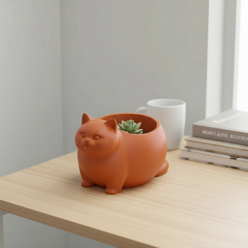 Mini Ghiveci Decorativ Animalut Imprimat 3D Pisica British Shorthair pentru Plante Mici - culoare Portocaliu, imprimare 3D Vibecraft