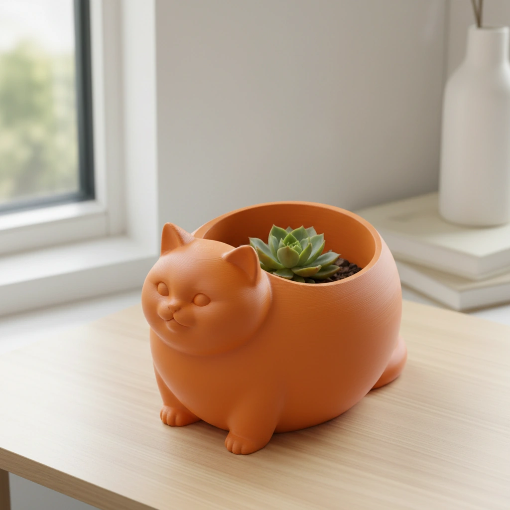 Mini Ghiveci Decorativ Animalut Imprimat 3D Pisica British Shorthair pentru Plante Mici - culoare Portocaliu, imprimare 3D Vibecraft