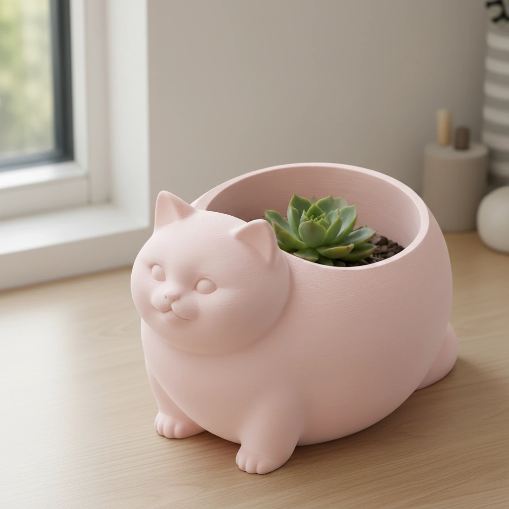 Mini Ghiveci Decorativ Animalut Imprimat 3D Pisica British Shorthair pentru Plante Mici - culoare Roz, imprimare 3D Vibecraft