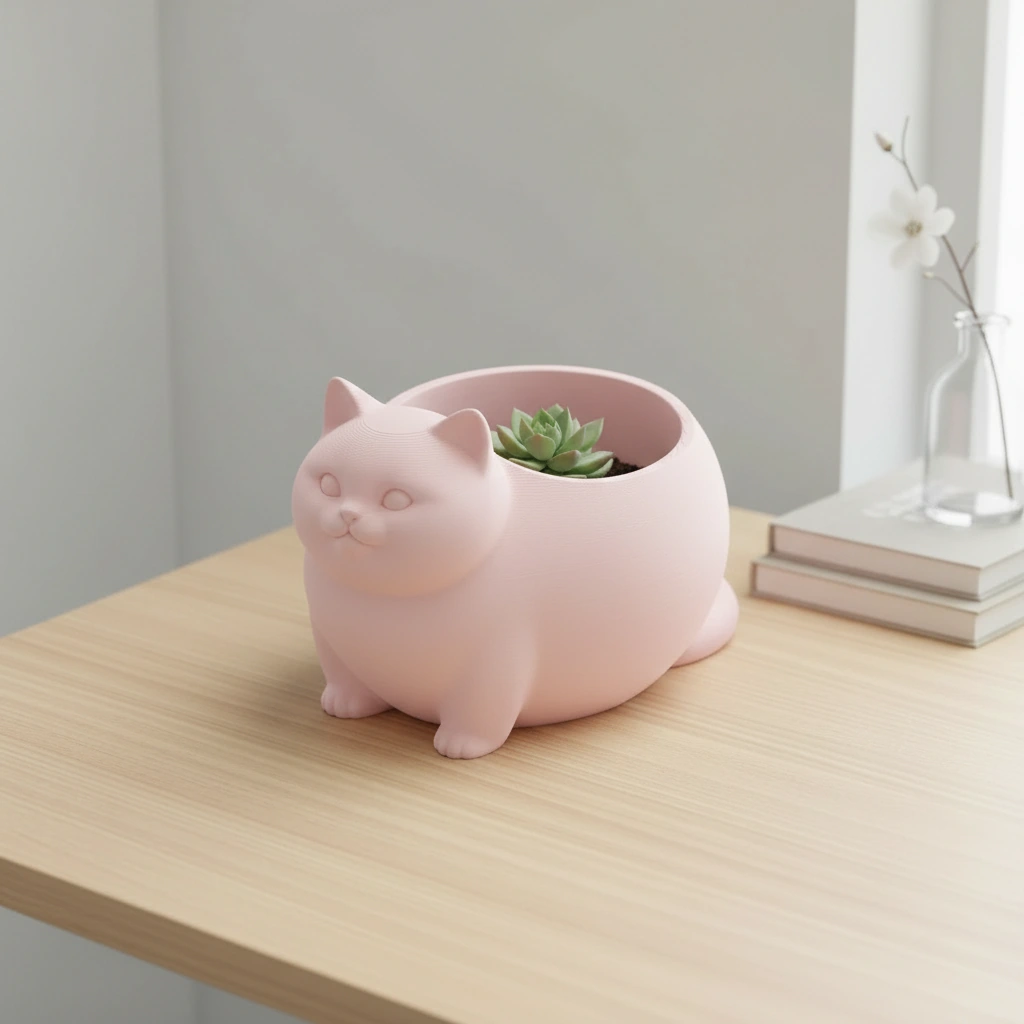 Mini Ghiveci Decorativ Animalut Imprimat 3D Pisica British Shorthair pentru Plante Mici - culoare Roz, imprimare 3D Vibecraft