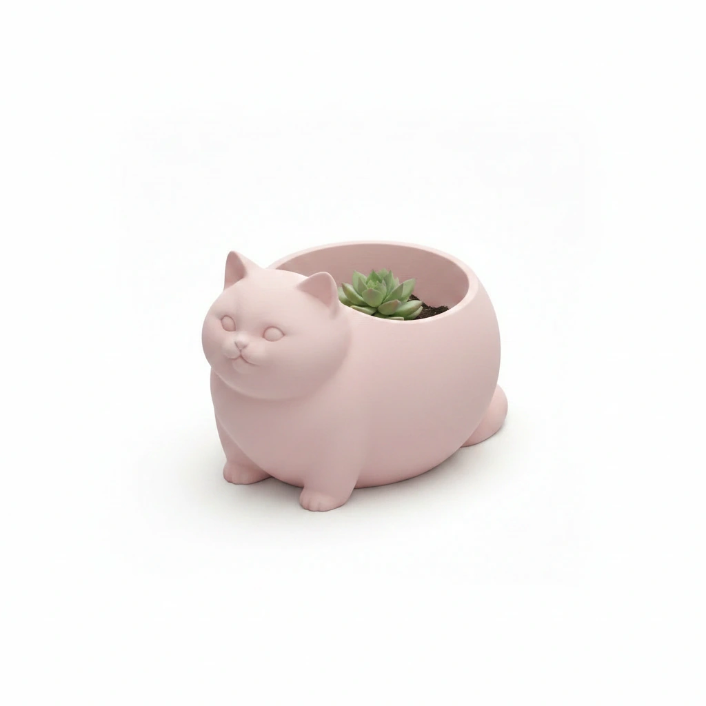Mini Ghiveci Decorativ Animalut Imprimat 3D Pisica British Shorthair pentru Plante Mici - culoare Roz, imprimare 3D Vibecraft