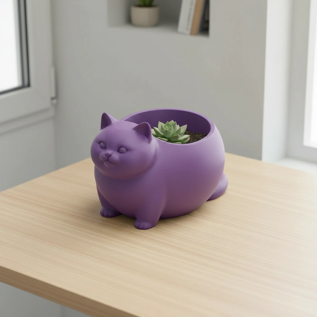 Mini Ghiveci Decorativ Animalut Imprimat 3D Pisica British Shorthair pentru Plante Mici - culoare Mov, imprimare 3D Vibecraft