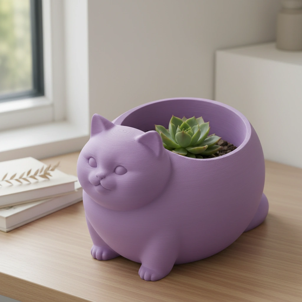 Mini Ghiveci Decorativ Animalut Imprimat 3D Pisica British Shorthair pentru Plante Mici - culoare Mov, imprimare 3D Vibecraft