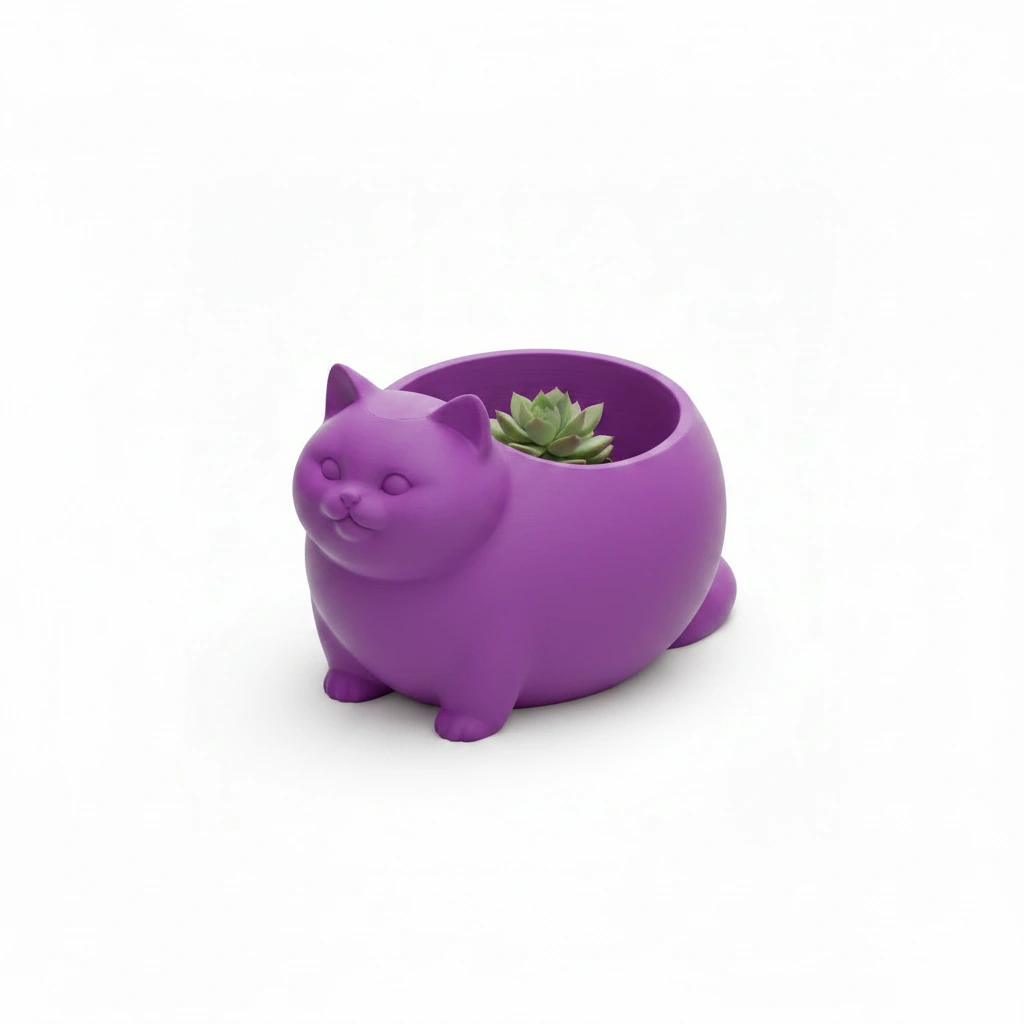 Mini Ghiveci Decorativ Animalut Imprimat 3D Pisica British Shorthair pentru Plante Mici - culoare Mov, imprimare 3D Vibecraft