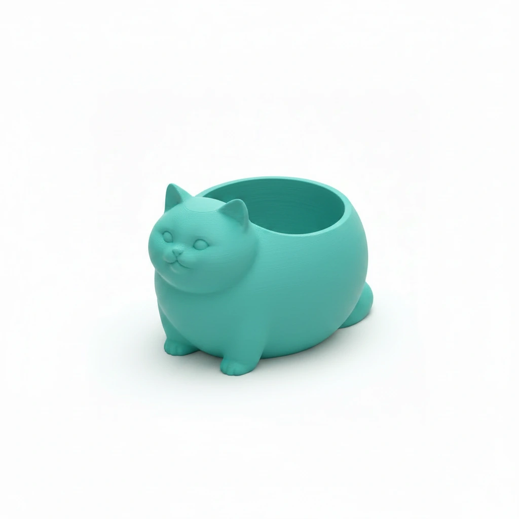 Mini Ghiveci Decorativ Animalut Imprimat 3D Pisica British Shorthair pentru Plante Mici - culoare Albastru verzui, imprimare 3D Vibecraft