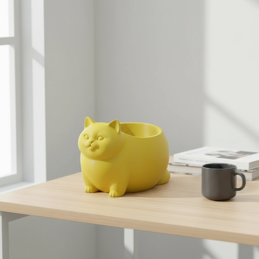 Mini Ghiveci Decorativ Animalut Imprimat 3D Pisica British Shorthair pentru Plante Mici - culoare Galben, imprimare 3D Vibecraft