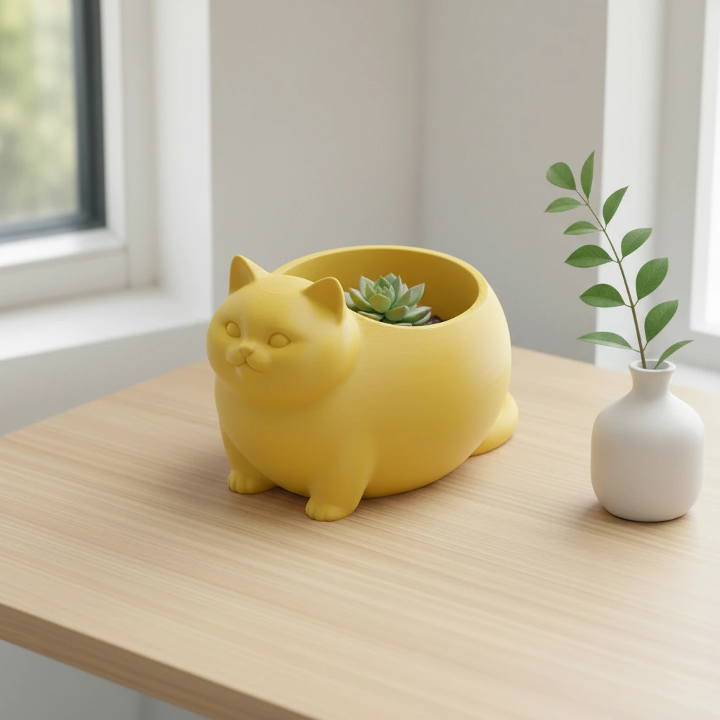 Mini Ghiveci Decorativ Animalut Imprimat 3D Pisica British Shorthair pentru Plante Mici - culoare Galben, imprimare 3D Vibecraft
