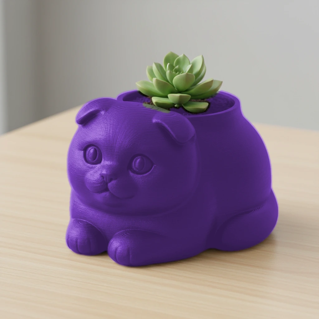 Mini Ghiveci Decorativ Pisica Scottish Fold pentru Plante Mici - culoare Mov, imprimare 3D Vibecraft