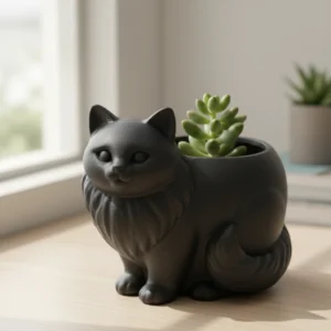 Ghiveci Decorativ Pisică Ragdoll, Imprimare 3D, Suport Plante Mici - Negru compozit mat, imprimare 3D Vibecraft