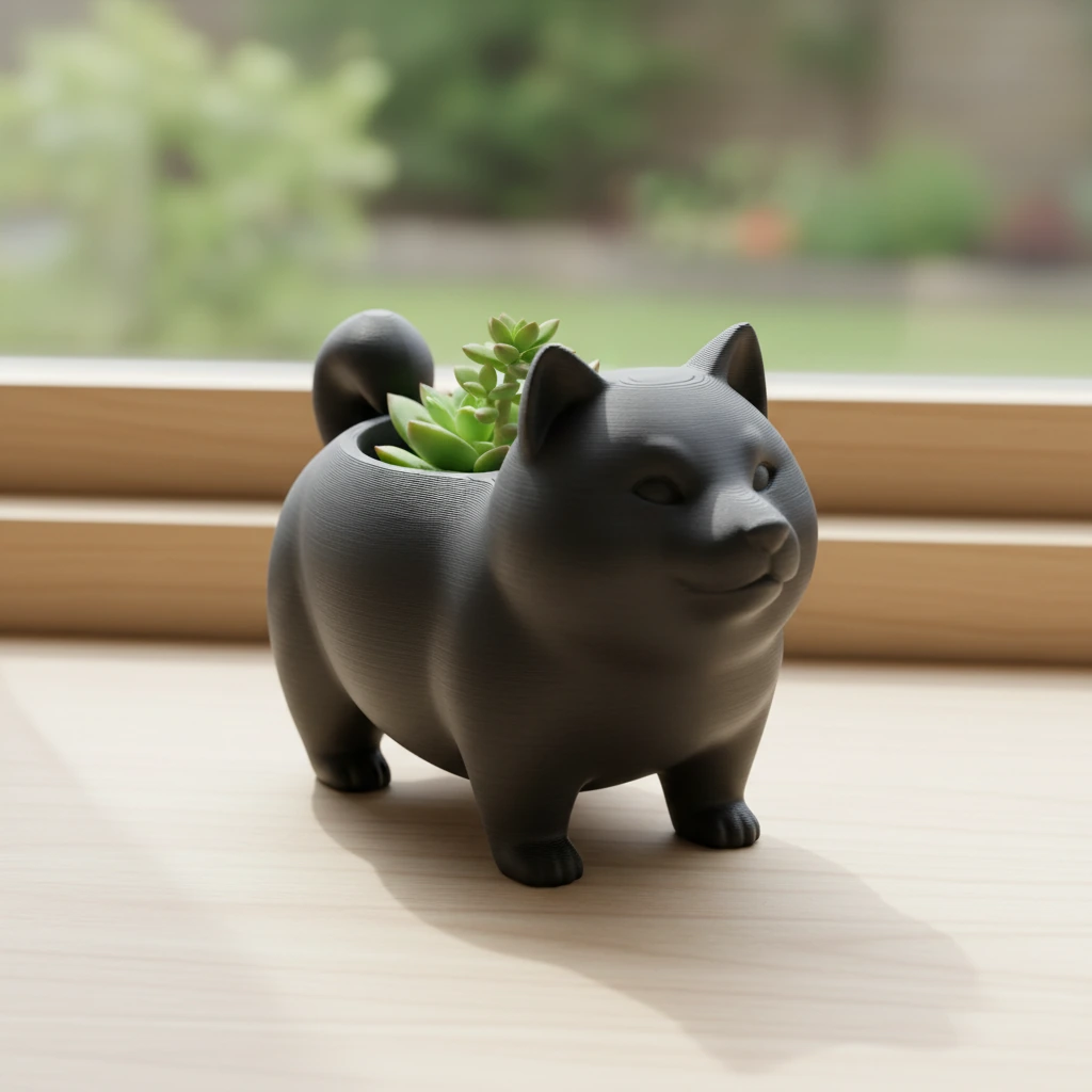 Mini Ghiveci Decorativ Suport Plante cu Design Shiba Inu - culoare Negru, produs imprimat 3D Vibecraft