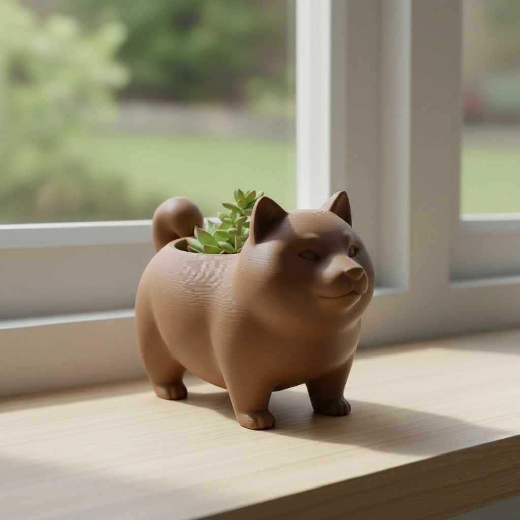Mini Ghiveci Decorativ Suport Plante cu Design Shiba Inu - culoare Maro, imprimare 3D Vibecraft