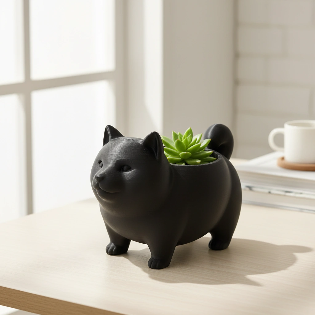 Mini Ghiveci Decorativ Suport Plante cu Design Shiba Inu - Negru compozit mat, imprimare 3D Vibecraft