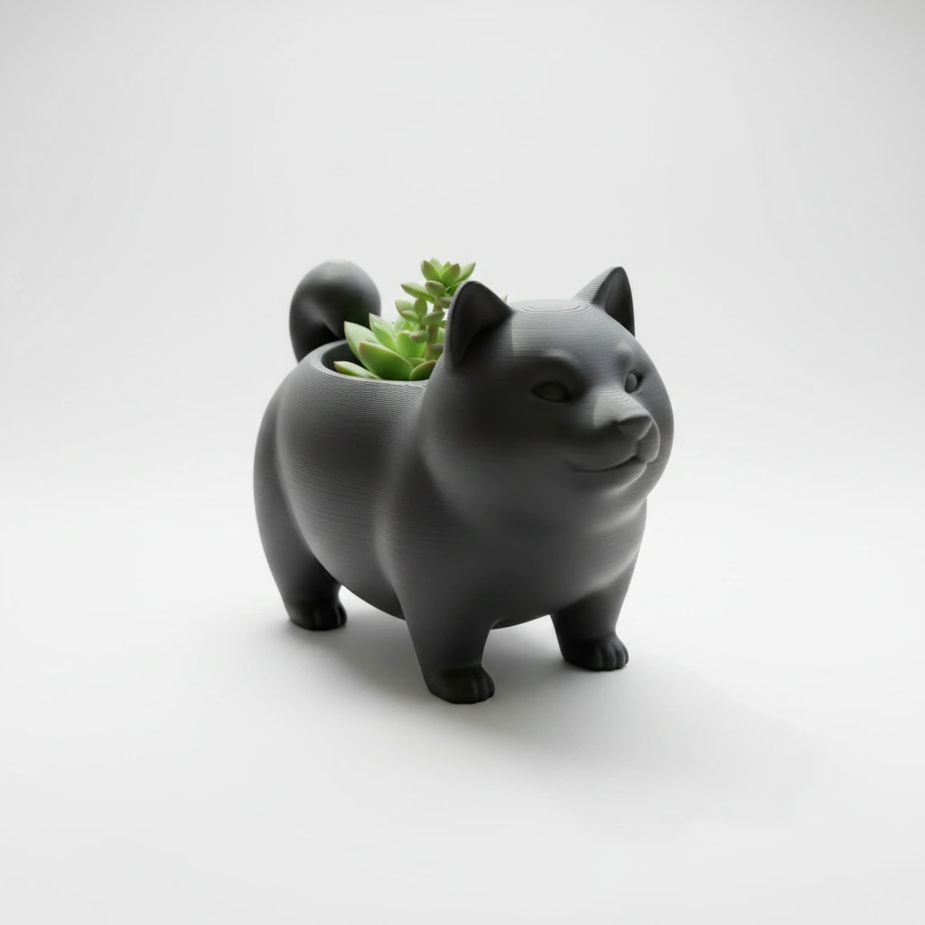 Mini Ghiveci Decorativ Suport Plante cu Design Shiba Inu - Negru compozit mat, imprimare 3D Vibecraft