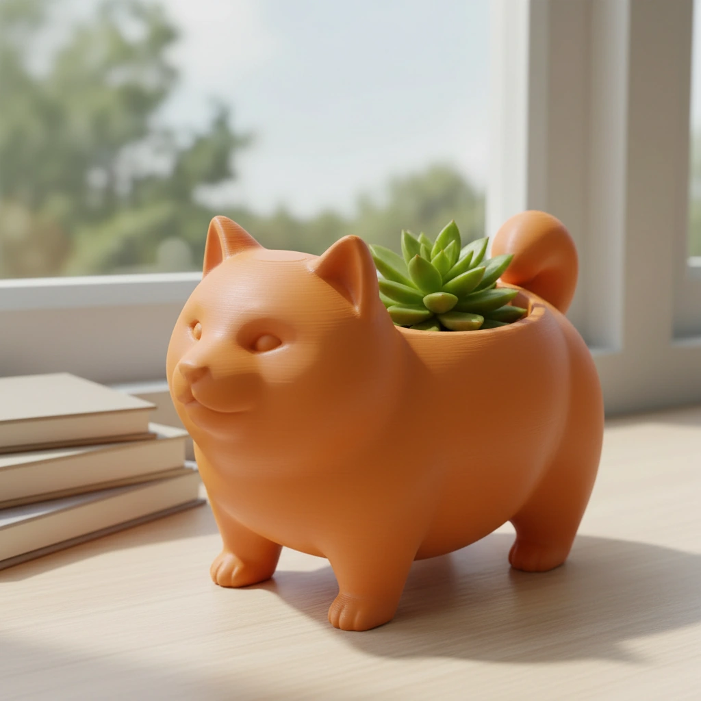 Mini Ghiveci Decorativ Suport Plante cu Design Shiba Inu - Orange compozit mat, imprimare 3D Vibecraft
