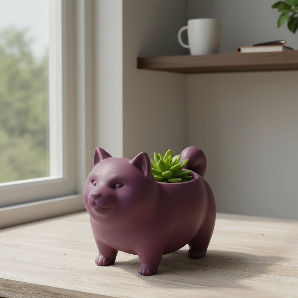 Mini Ghiveci Decorativ Suport Plante cu Design Shiba Inu - Purple red compozit mat, imprimare 3D Vibecraft