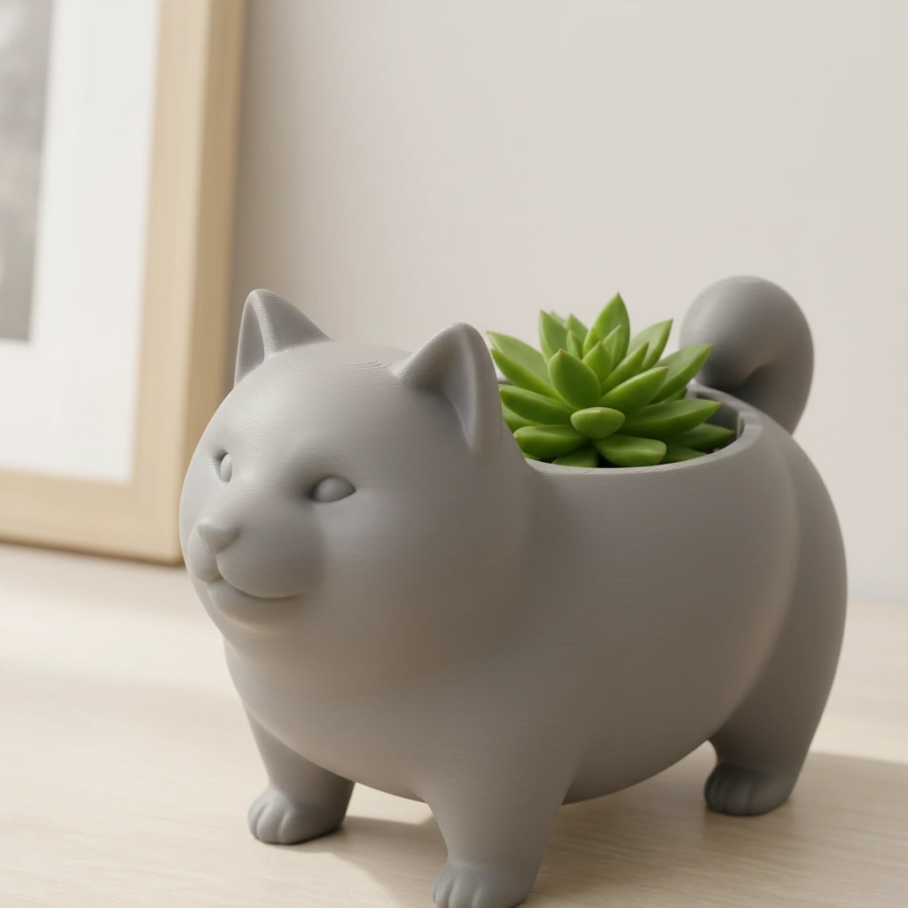 Mini Ghiveci Decorativ Suport Plante cu Design Shiba Inu - culoare Gri, imprimare 3D Vibecraft