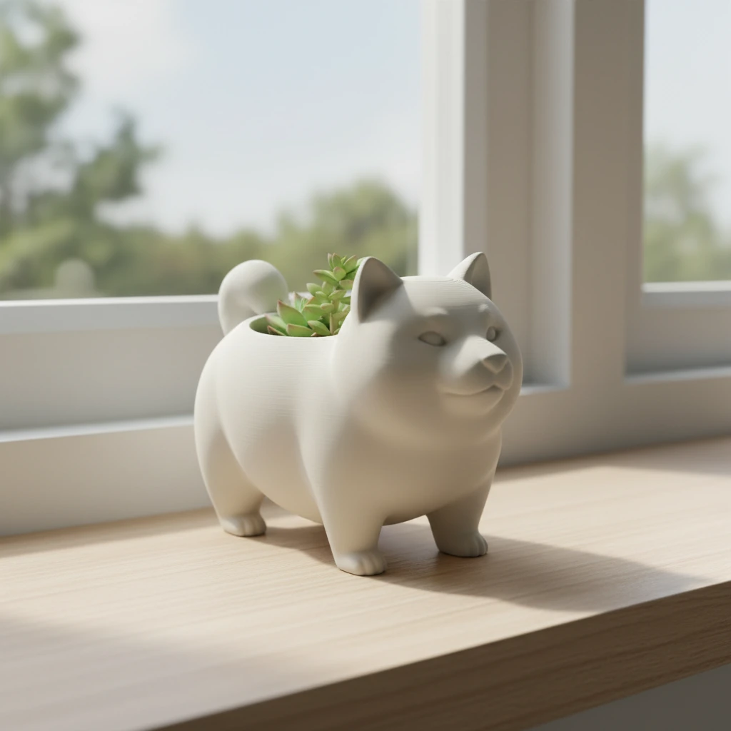 Mini Ghiveci Decorativ Suport Plante cu Design Shiba Inu - culoare Alb, produs imprimat 3D Vibecraft