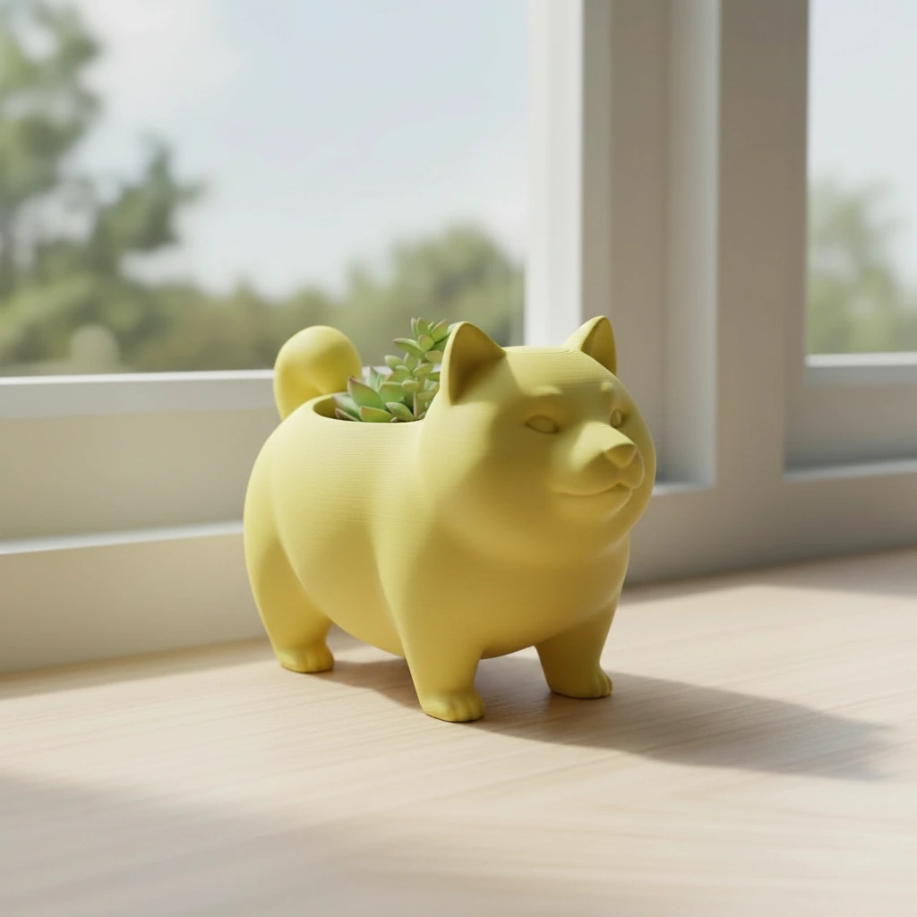 Mini Ghiveci Decorativ Suport Plante cu Design Shiba Inu - culoare Galben, imprimare 3D Vibecraft