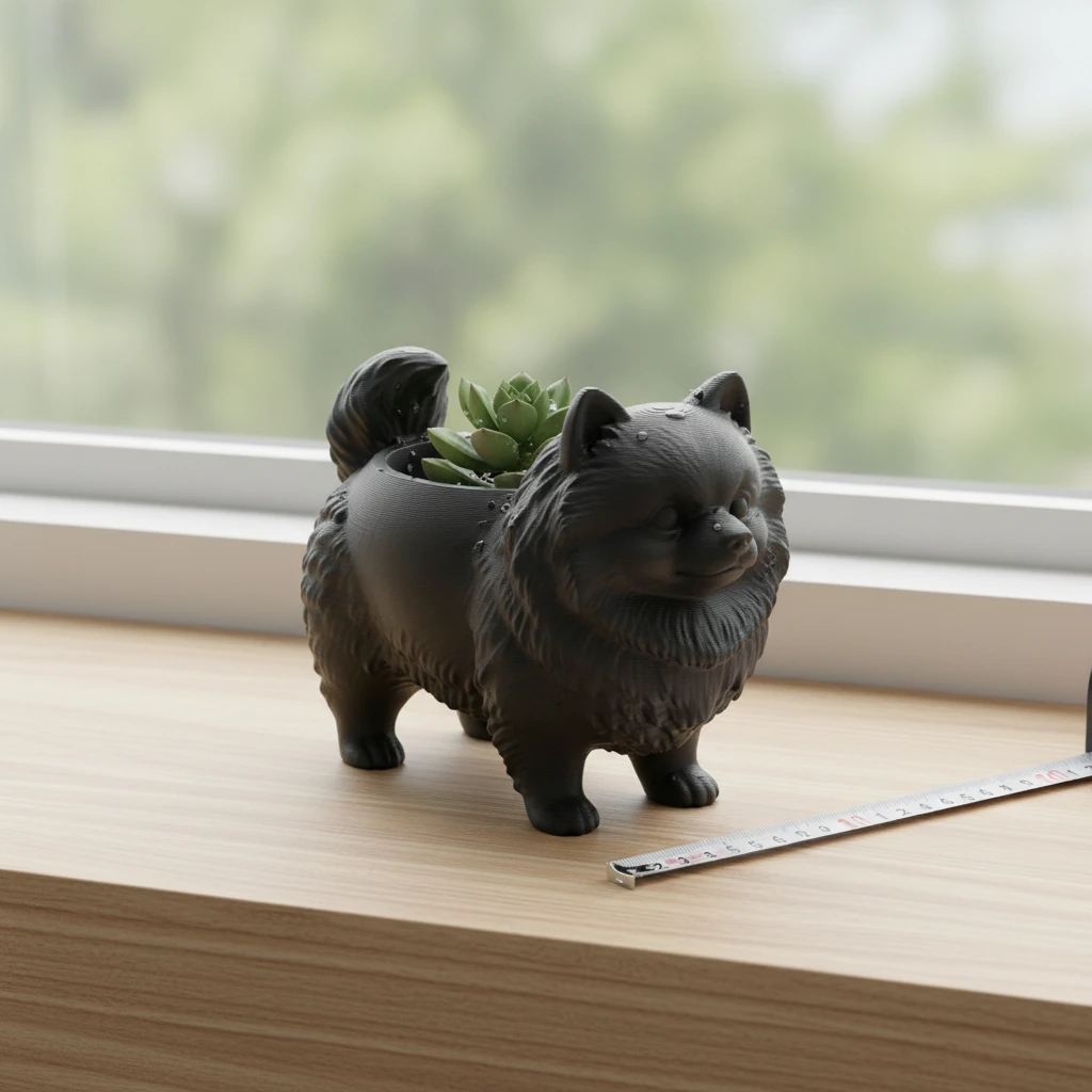 Mini Ghiveci Decorativ Imprimat 3D cu Design Pomeranian - culoare Negru, produs imprimat 3D Vibecraft