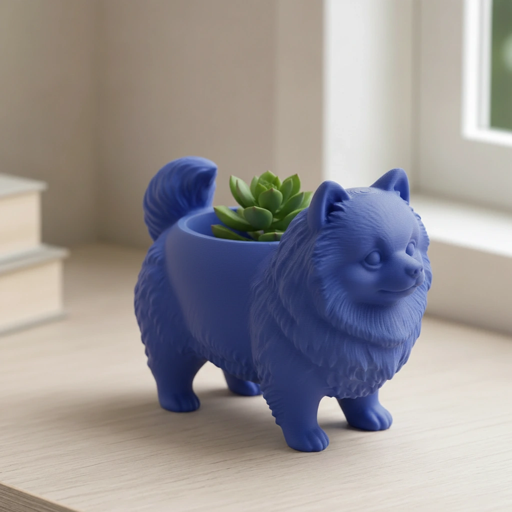 Mini Ghiveci Decorativ Imprimat 3D cu Design Pomeranian - culoare Albastru, imprimare 3D Vibecraft